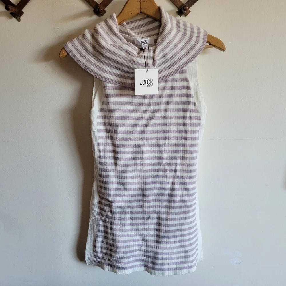 NWT Jack BB Dakota Knit Tank Towl Cowl Neck Stripe Gray White Small S